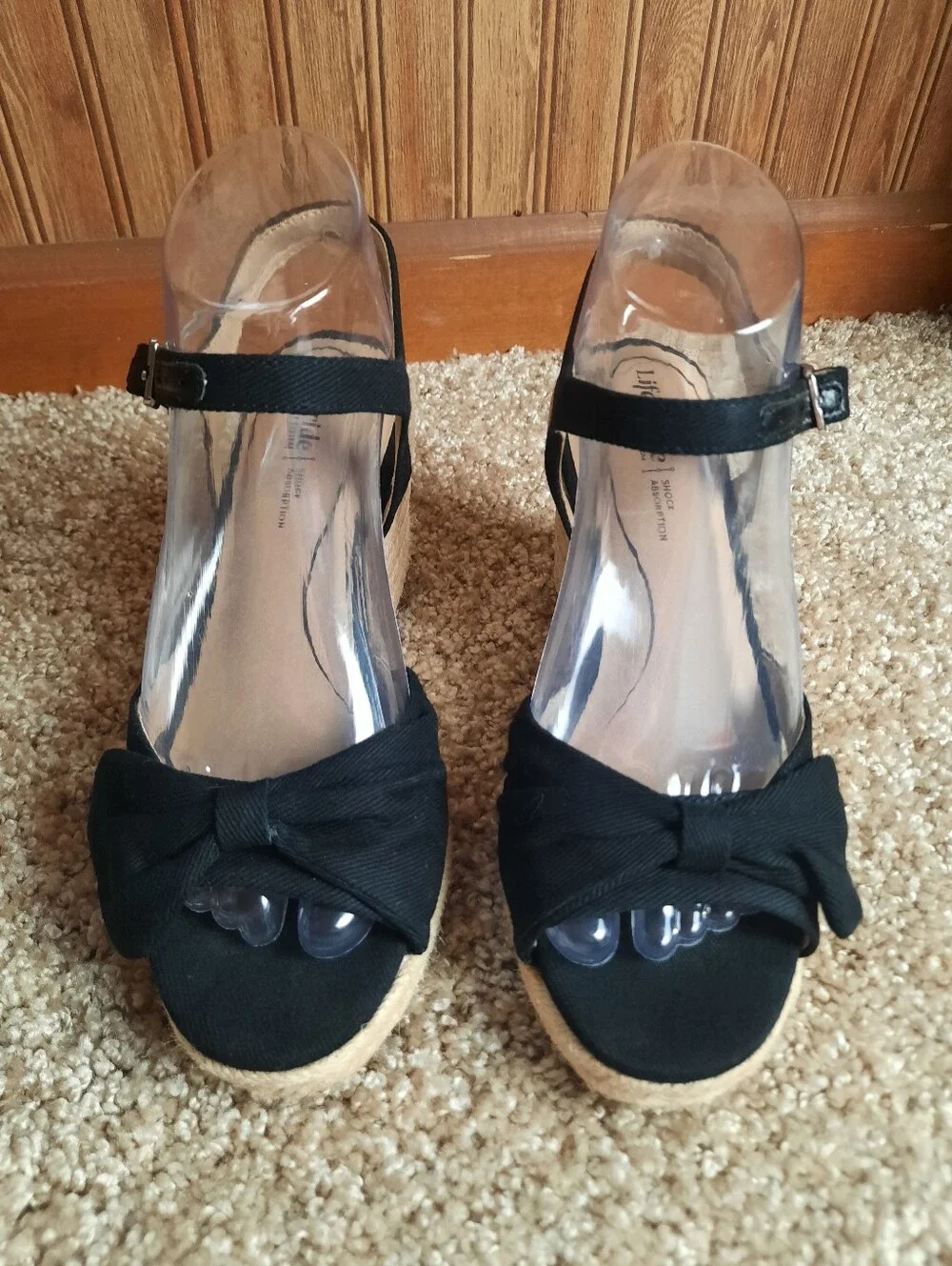🛍 UIB Life Stride Tahlia Black Canvas Ankle Strap Bow Espadrille Wedges Size 7